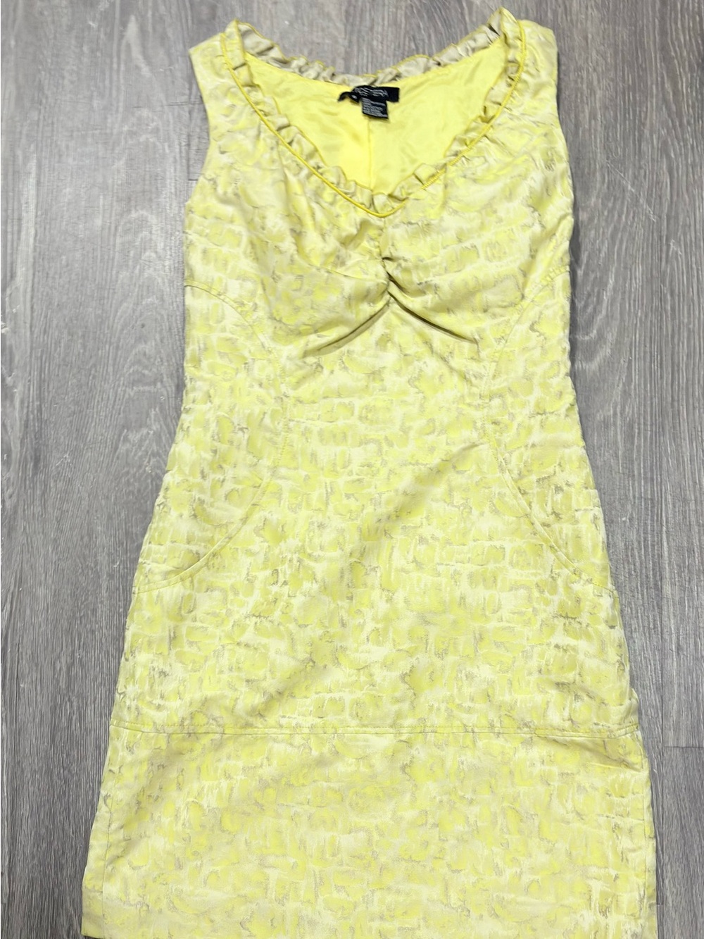 Etcetera silver shimmer fitted yellow sheath dress